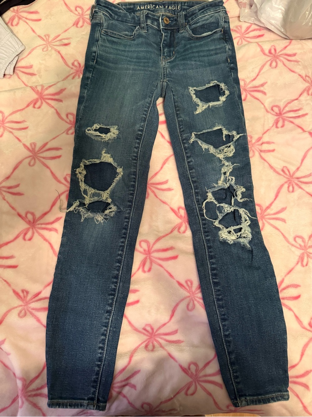 American Eagle Outfitters Dark Blue Ripped Skinny Jeans 00 Short
